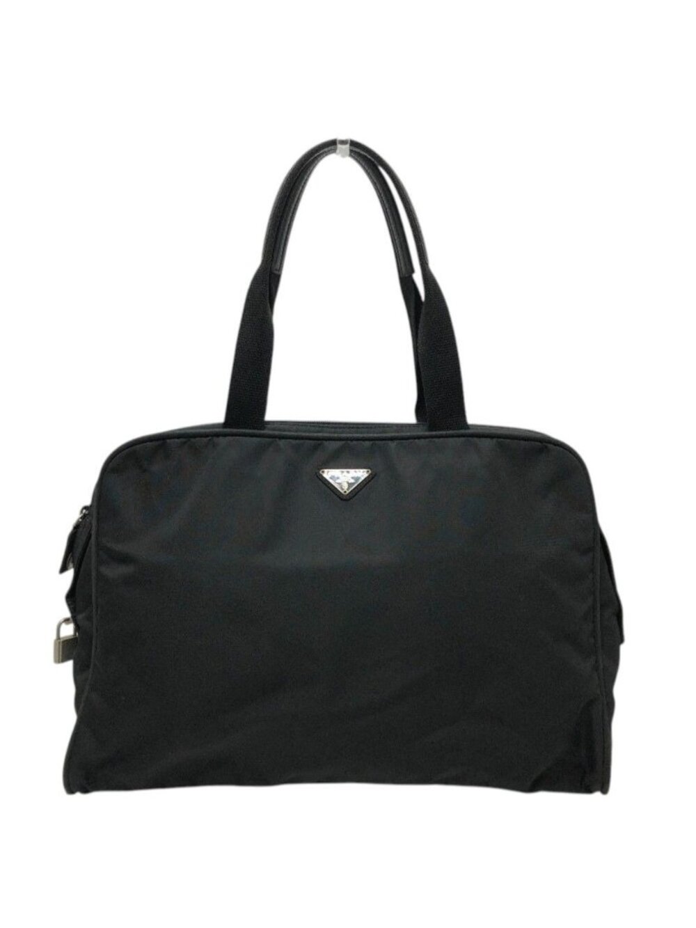 Prada Tote Bag Triangle Logo Plate Nylon Black